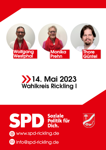 Wahlplakat der SPD Rickling für den Wahlkreis 1