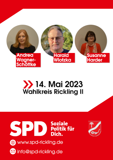 Wahlplakat der SPD Rickling für den Wahlkreis 2